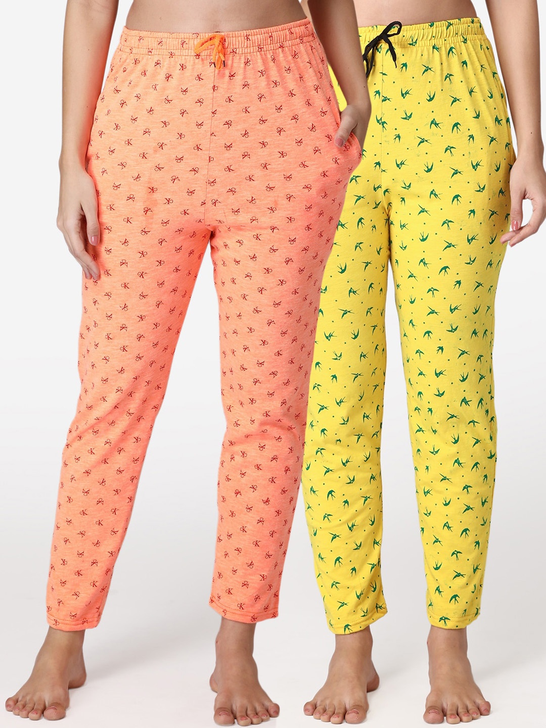 

ABELINO Women Pack Of 2 Printed Lounge Pants, Yellow