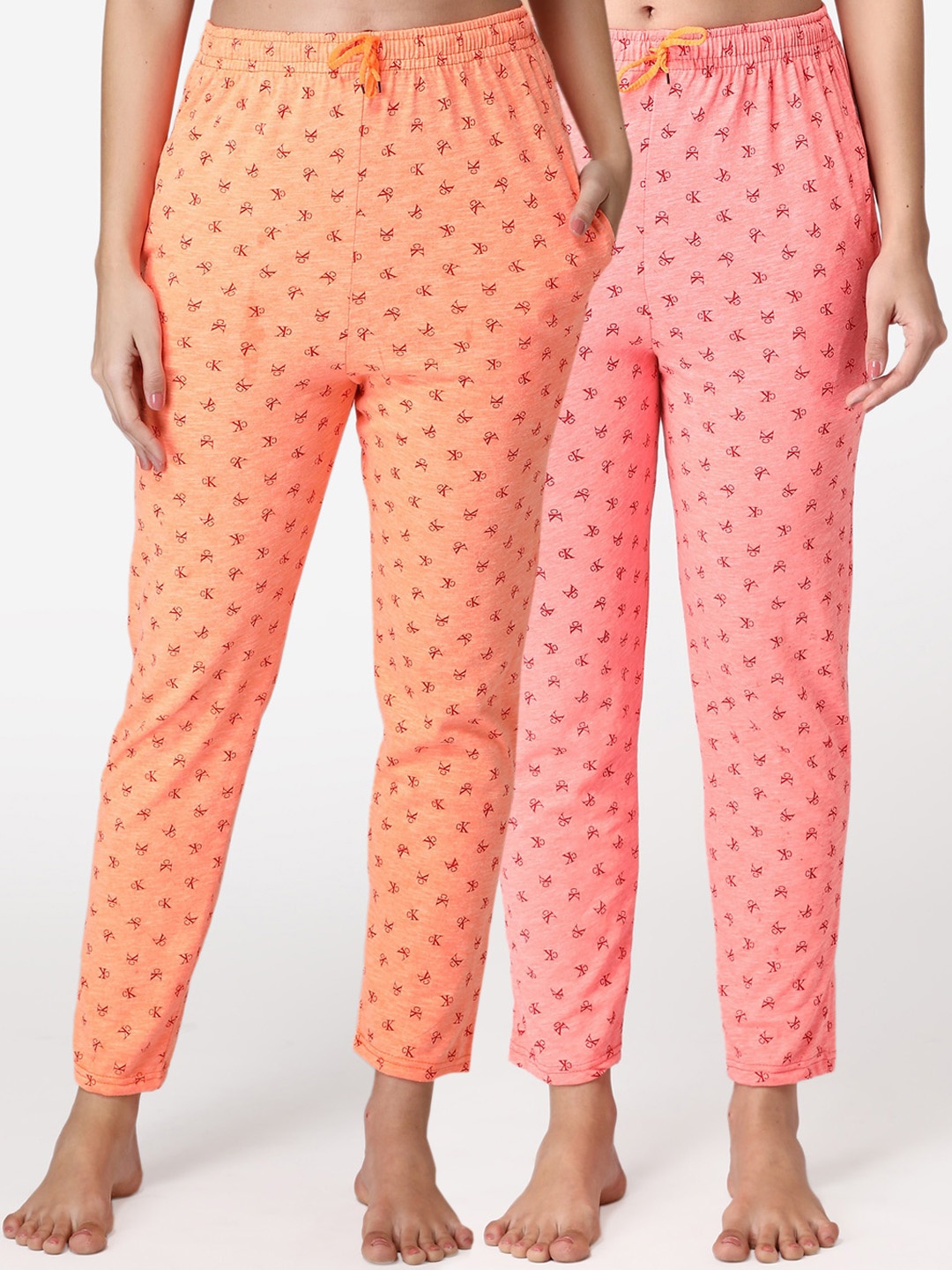 

ABELINO Women Pack Of 2 Printed Pure Cotton Lounge Pants, Pink