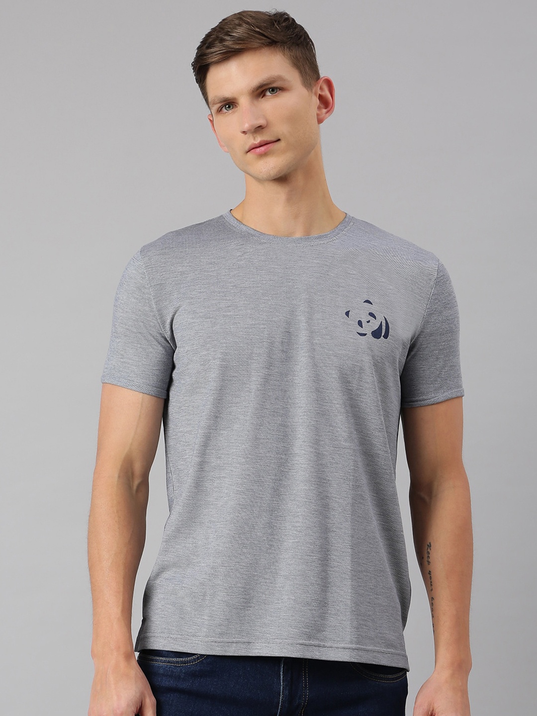 

Thomas Scott Men Blue Solid Cotton Sustainable T-shirt With Printed Detail