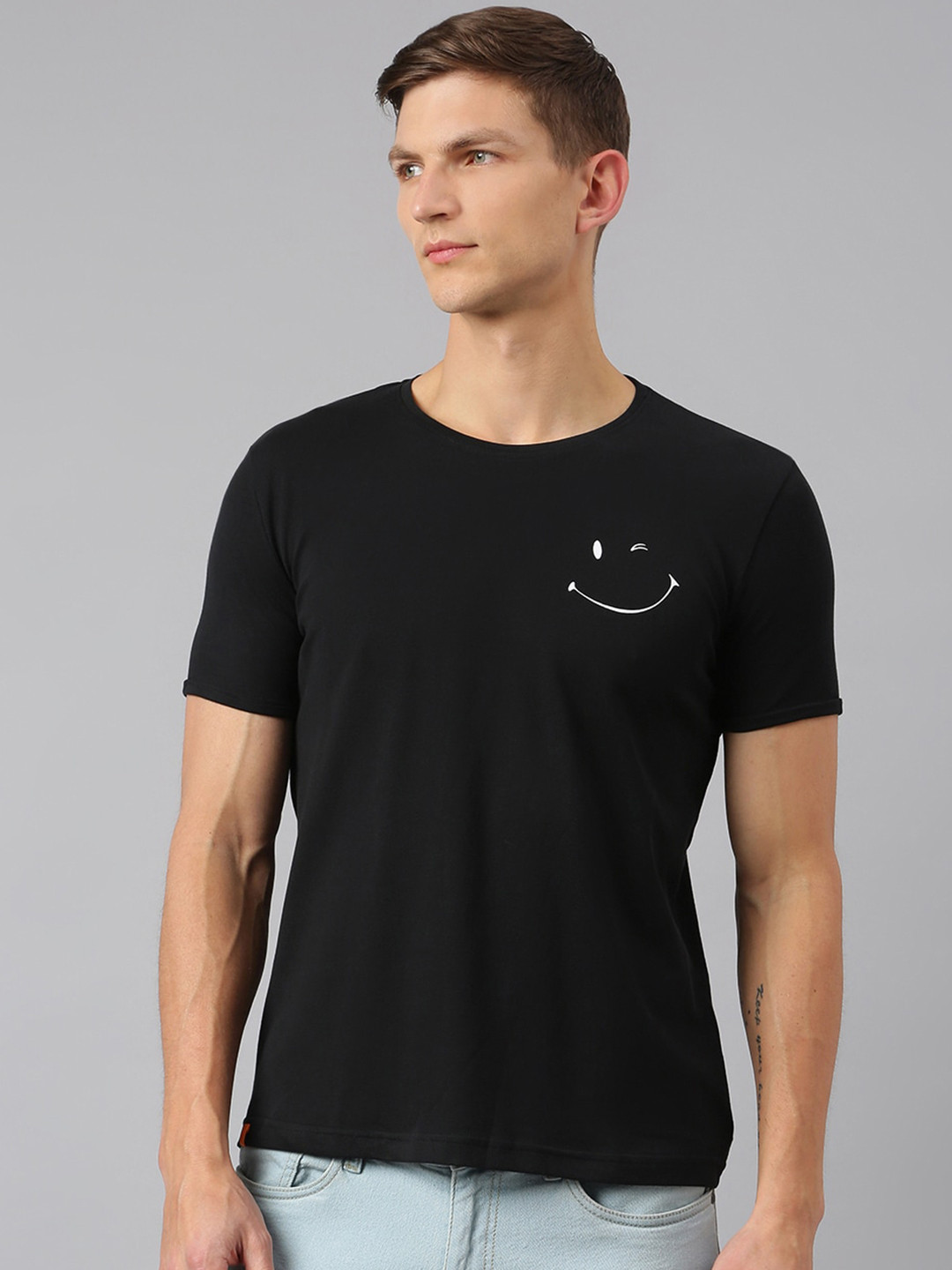 

Thomas Scott Men Black Cotton Screen Print Sustainable T-shirt