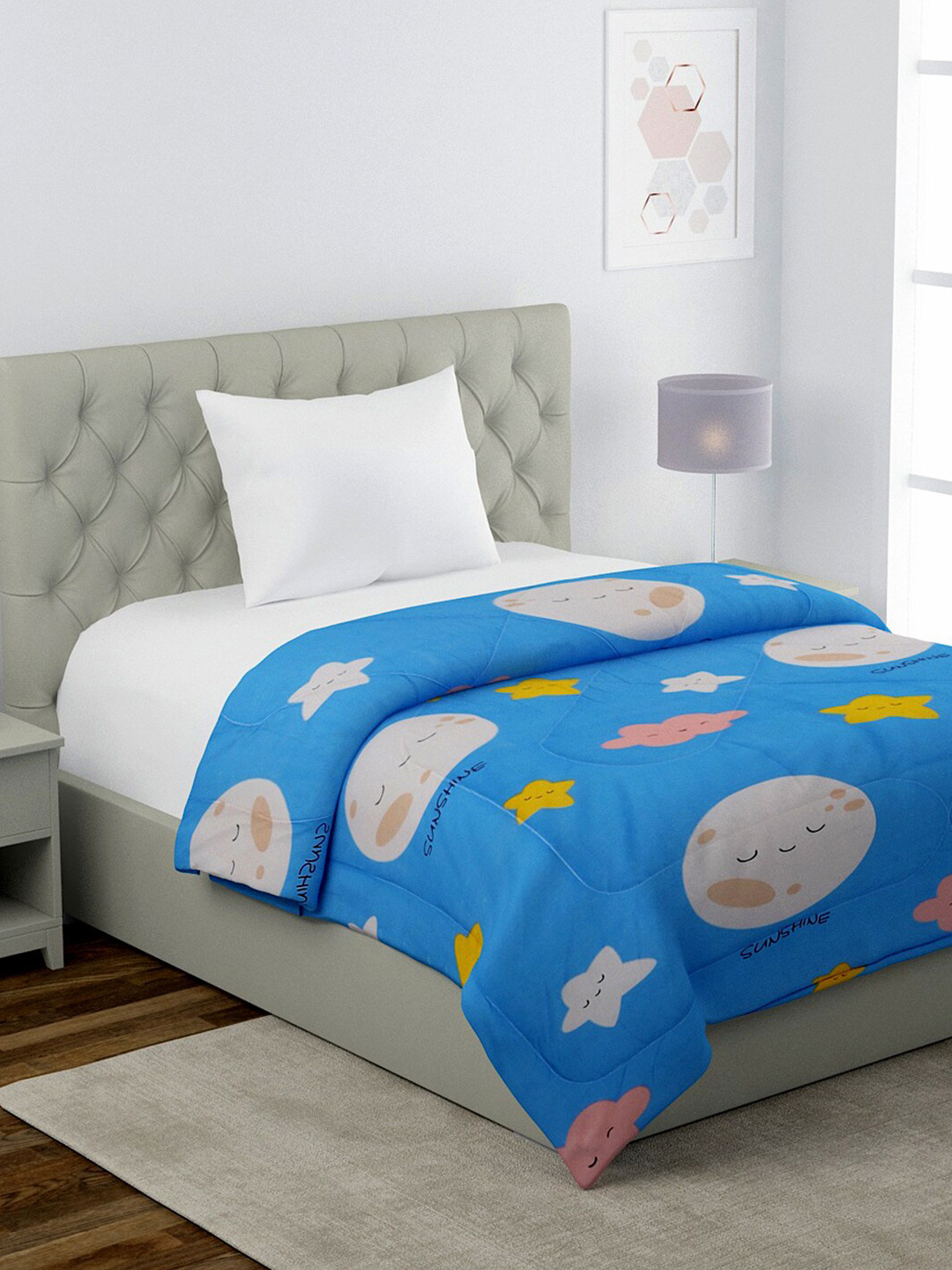 

HOSTA HOMES Yellow & Peach-Coloured Cartoon Characters AC Room 210 GSM Single Bed Comforter