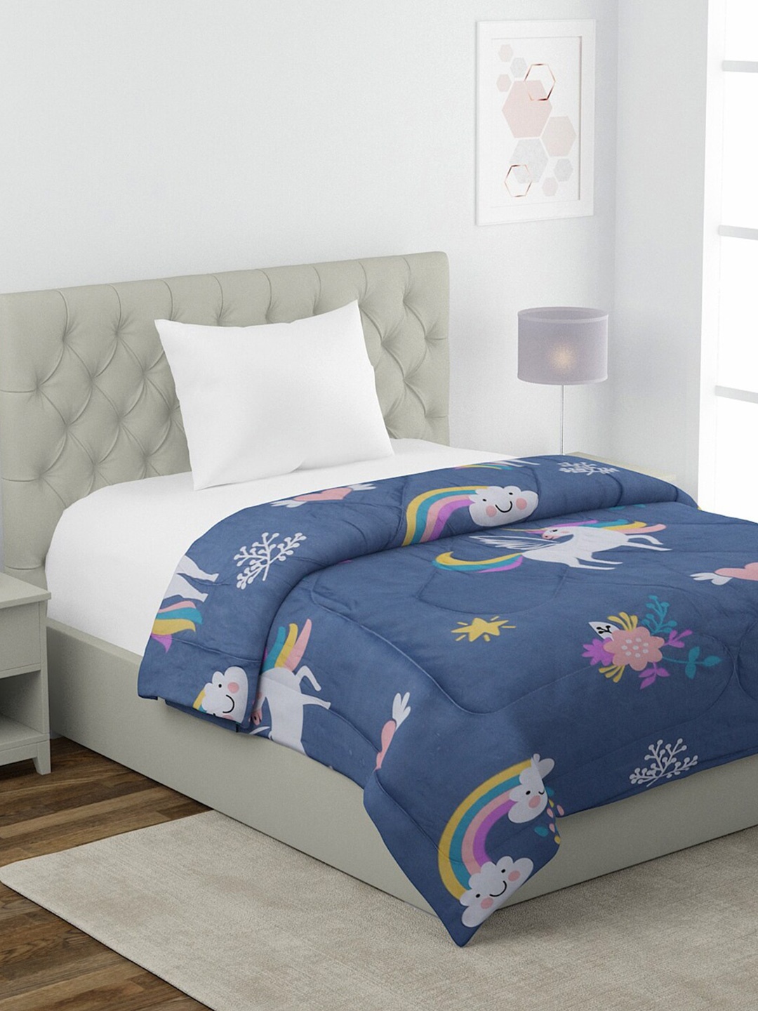 

HOSTA HOMES Grey & Pink Cartoon Characters AC Room 210 GSM Single Bed Comforter