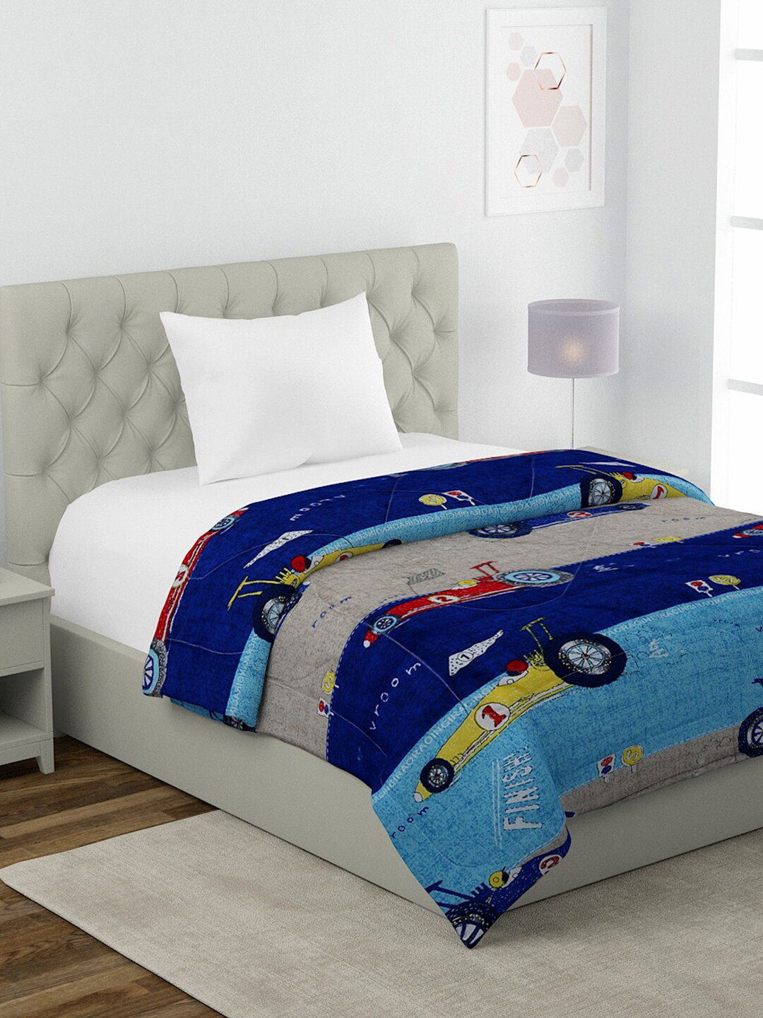 

HOSTA HOMES Kids Grey & Blue Cartoon Characters AC Room 210 GSM Single Bed Comforter