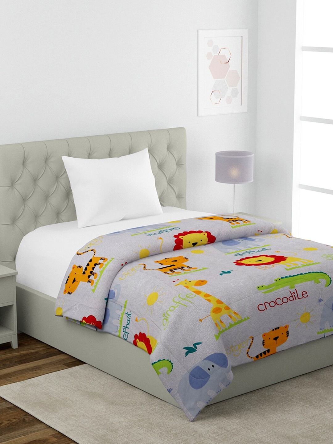 

HOSTA HOMES Grey & Multicoloured Cartoon Characters AC Room 210 GSM Single Bed Comforter