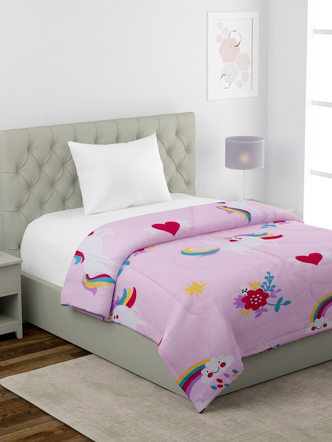 

HOSTA HOMES Pink Cartoon Characters AC Room 210 GSM Single Bed Comforter