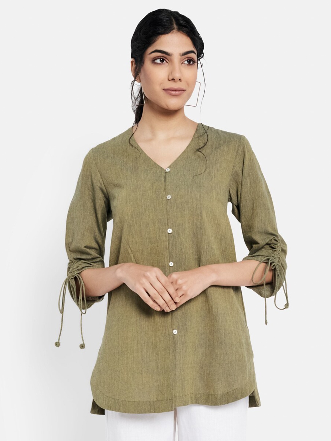 

Fabindia Green Solid Tunic