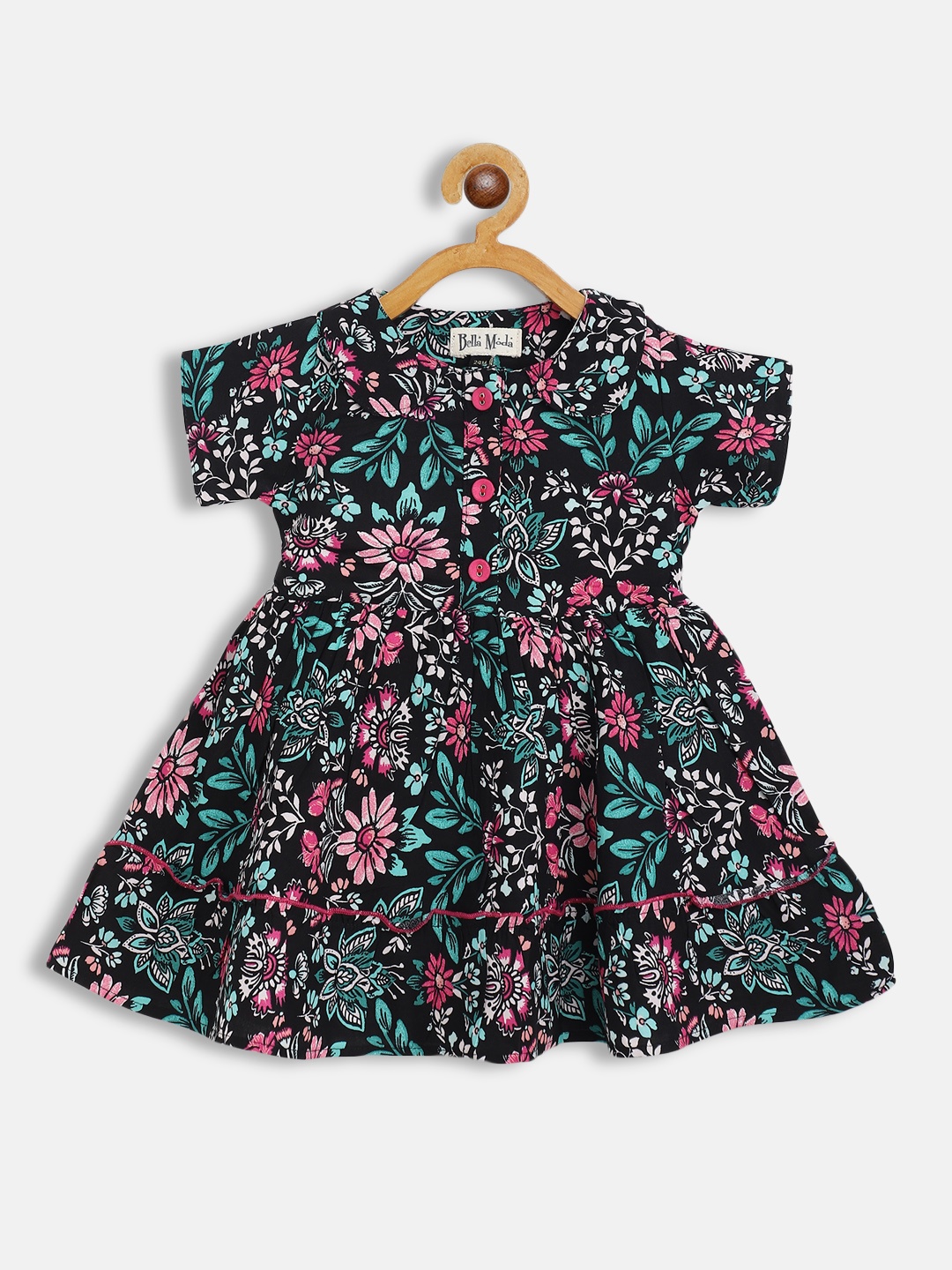 

Bella Moda Black & Green Floral Fit & Flair Cotton Dress