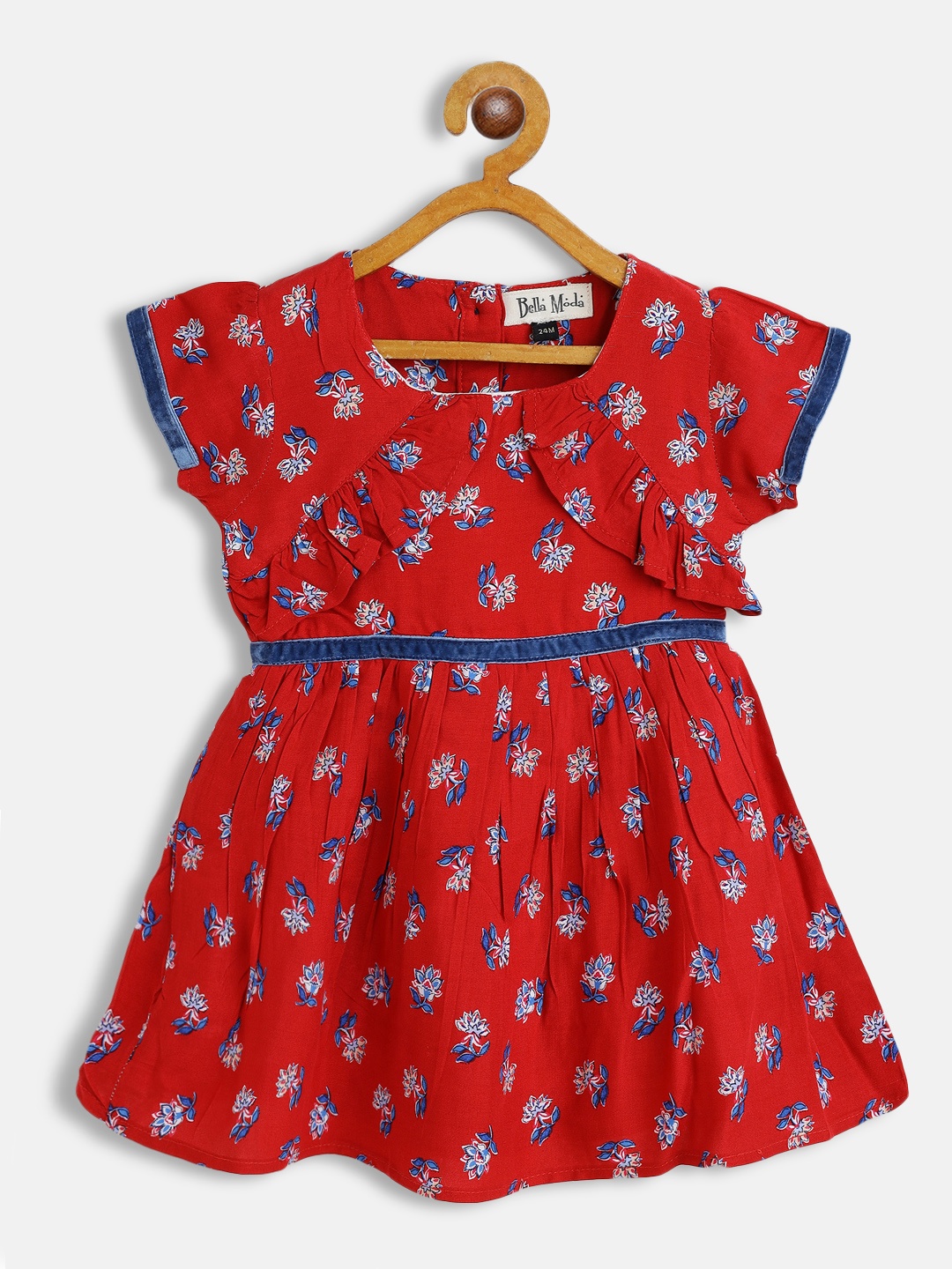 

Bella Moda Red Floral Fit & Flair Cotton Dress