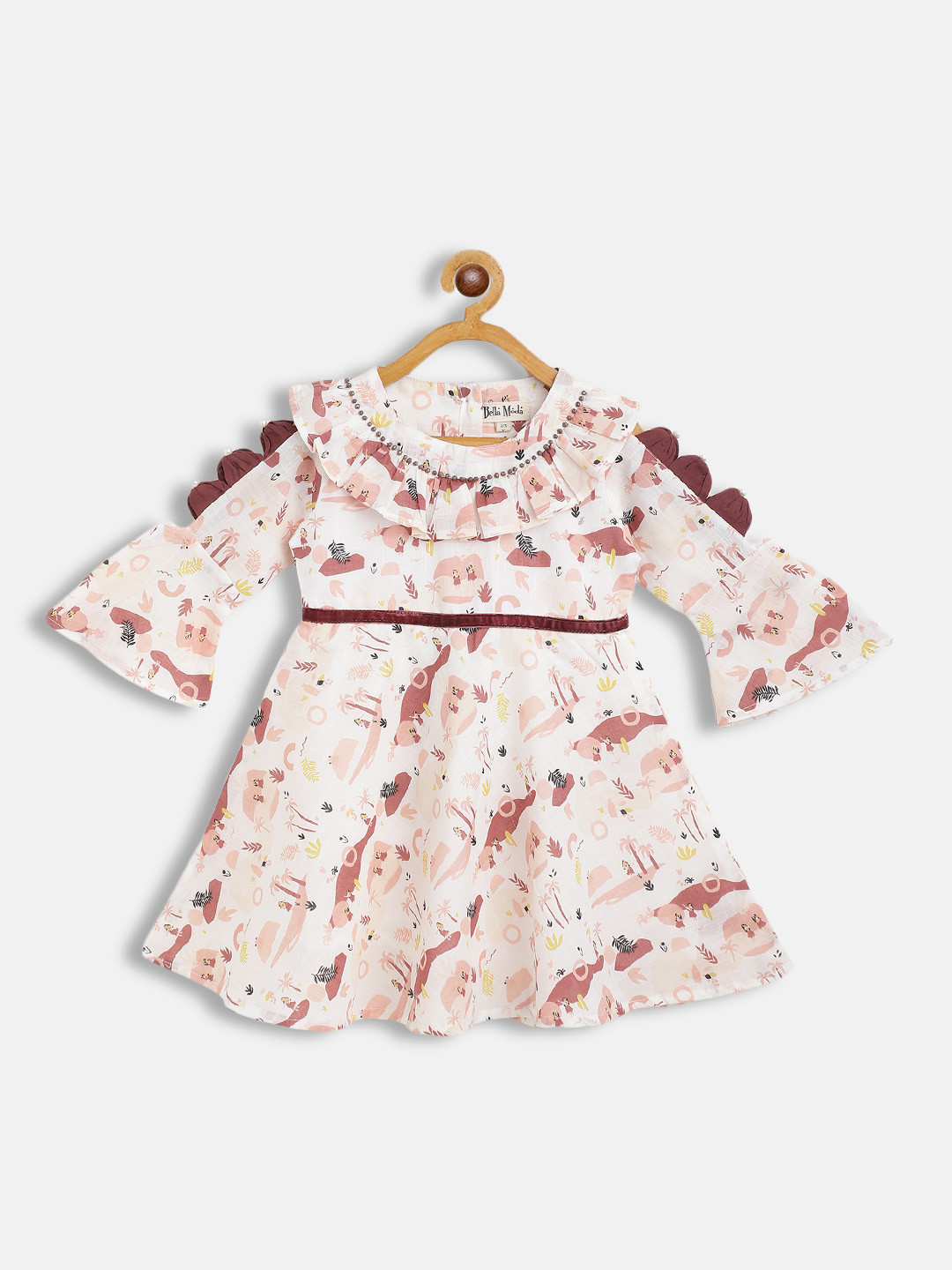 

Bella Moda White & Brown Cotton Fit & Flair Dress