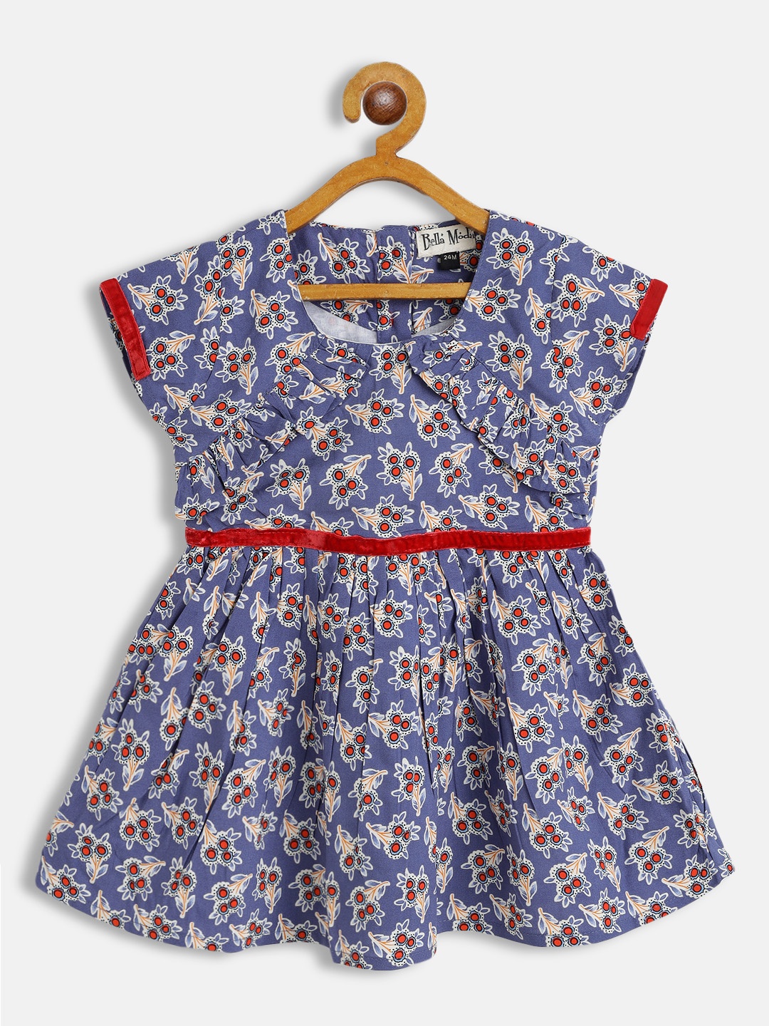 

Bella Moda Blue & Red Floral Fit & Flair Cotton Dress