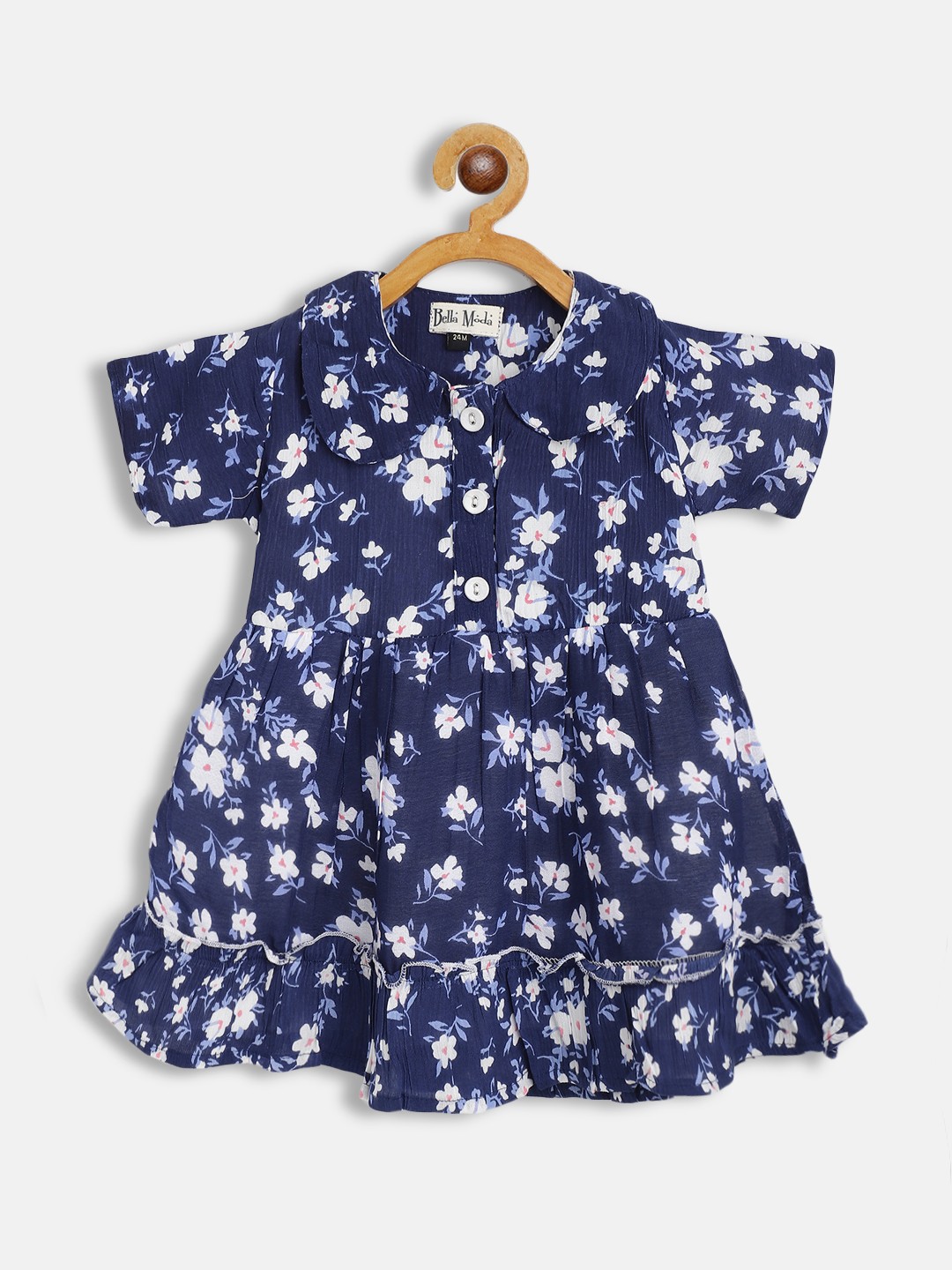

Bella Moda Navy Blue & White Floral Peter Pan Collar Cotton Fit & Flair Dress