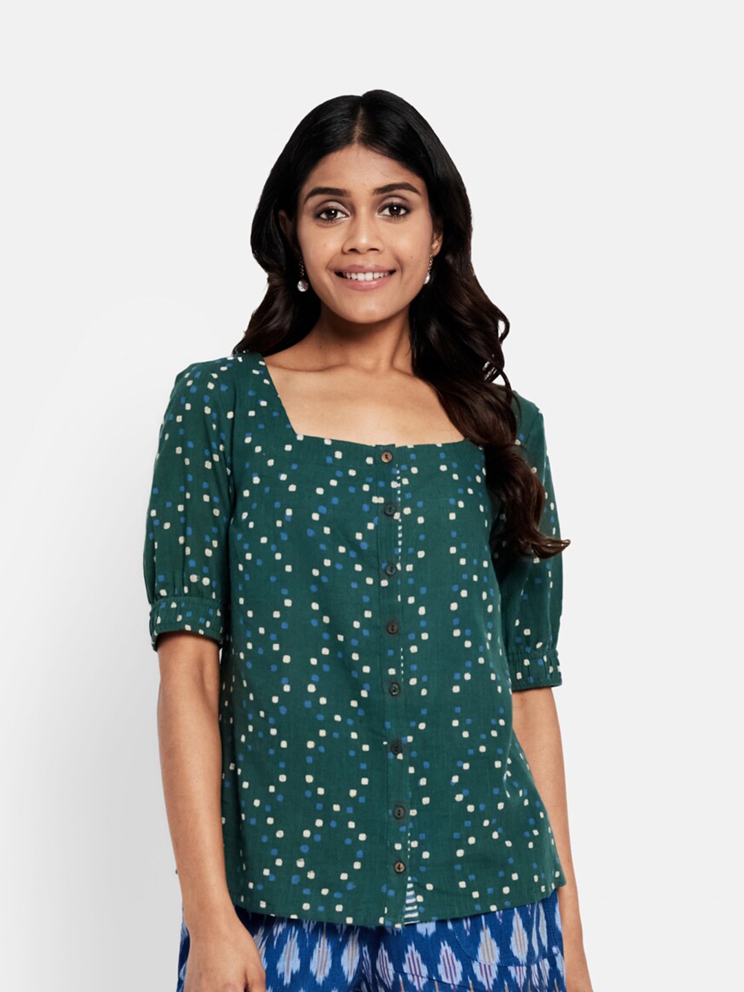 

Fabindia Green Print Top