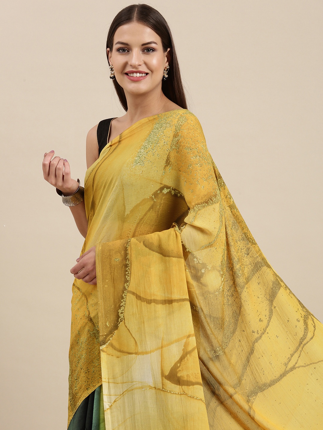 

navyasa Mustard Brown Abstract Print Saree