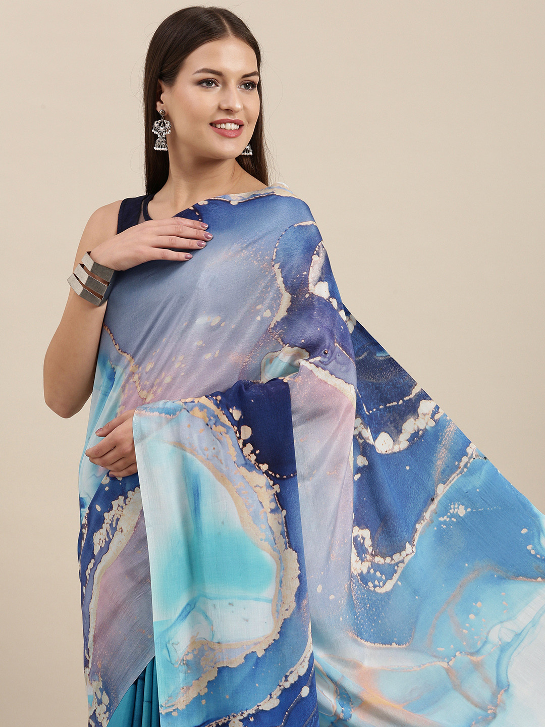 

navyasa Blue Liva Crepe Saree