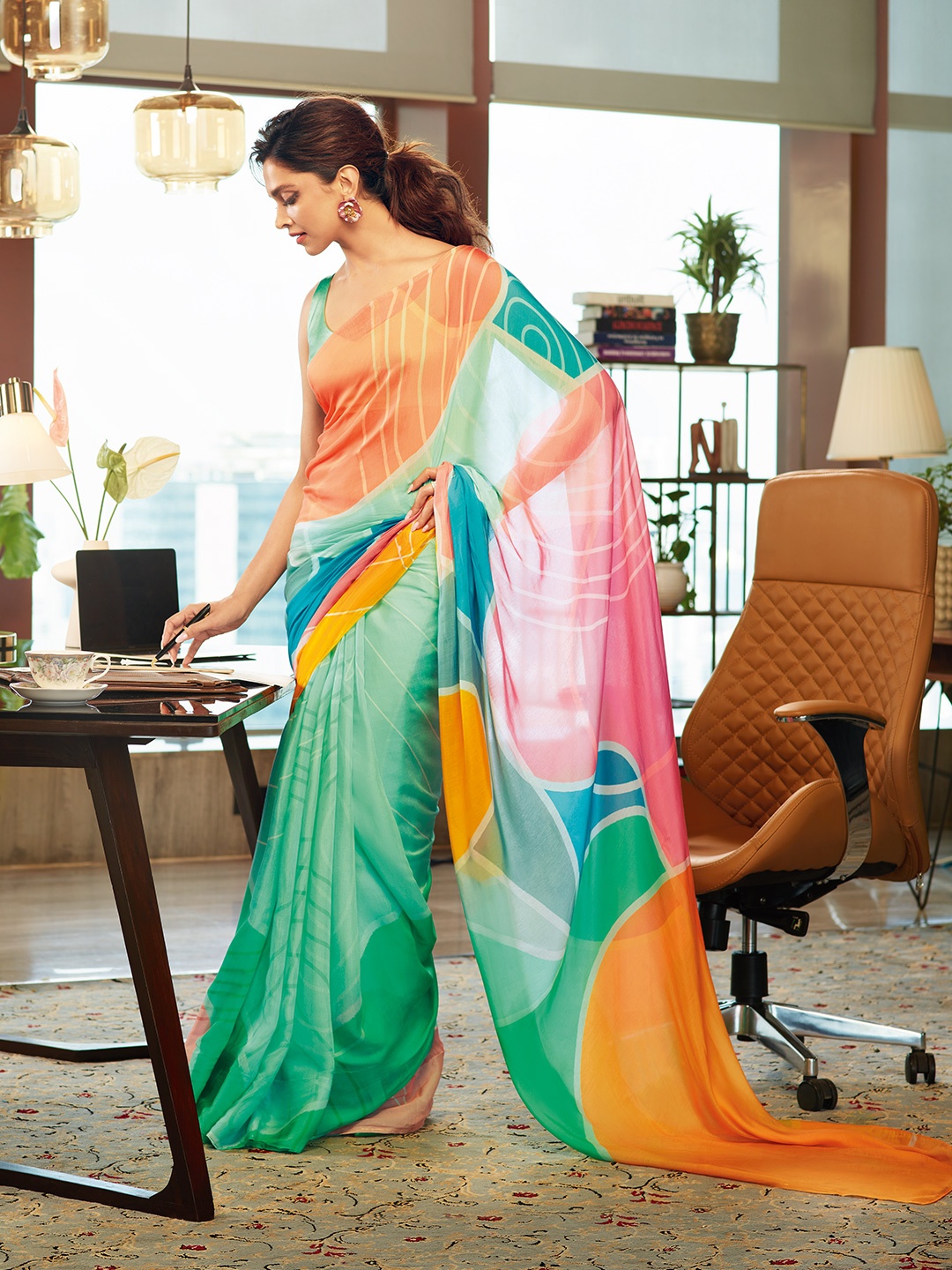 

navyasa Pink & Sea Green Liva Saree