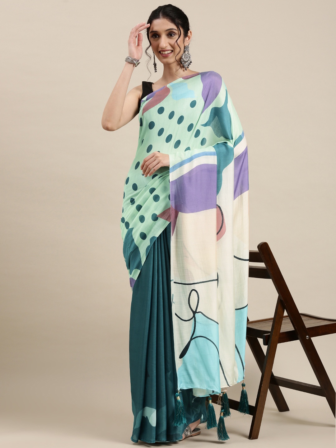 

navyasa by liva Green & Purple Liva Organza Saree