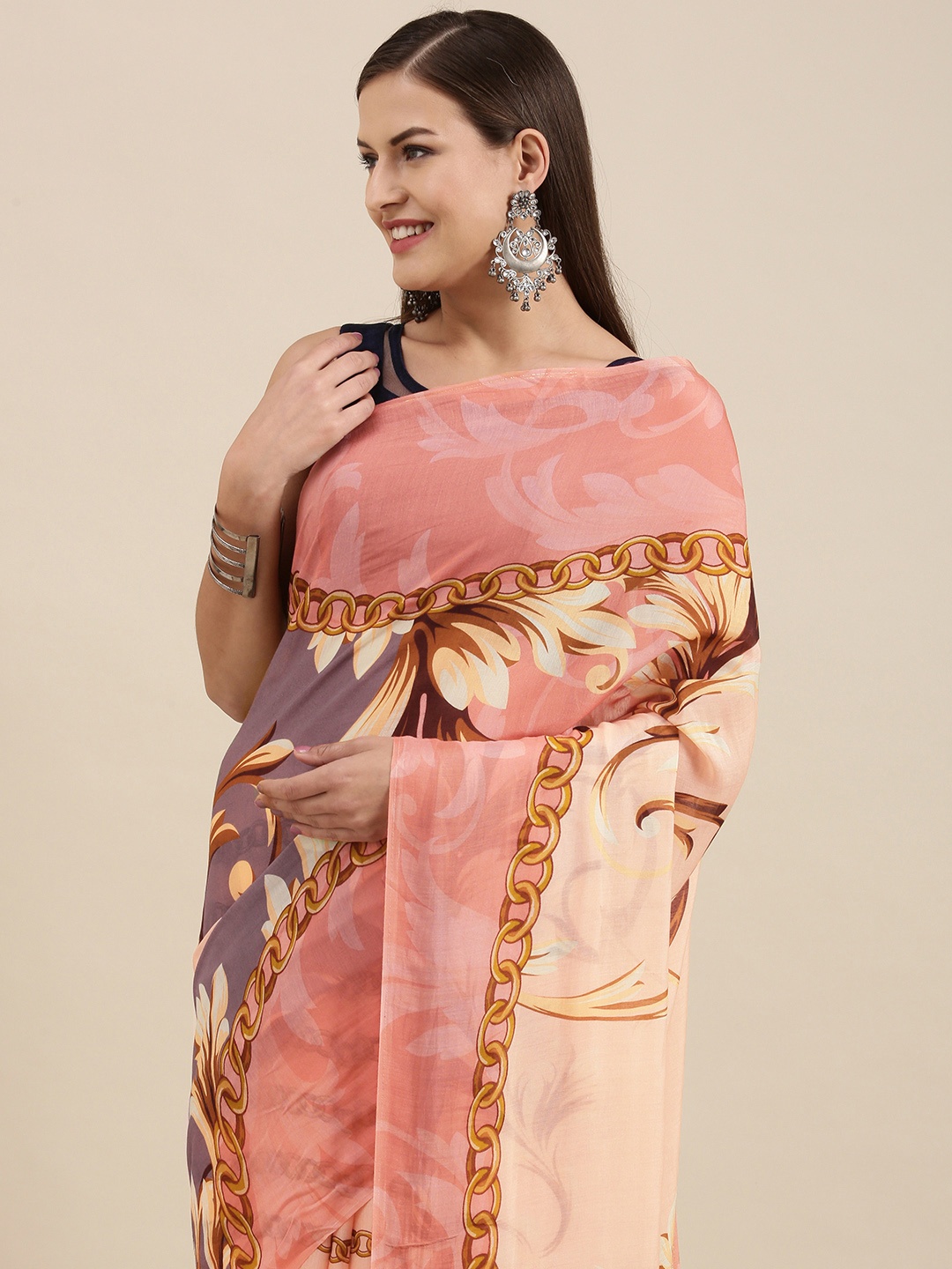 

navyasa by liva Pink & Beige Ethnic Motifs Printed Saree