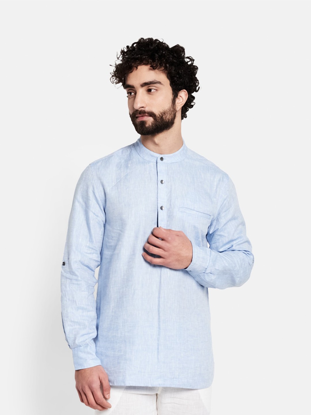 

Fabindia Men Blue Original Slim Fit Linen Casual Shirt