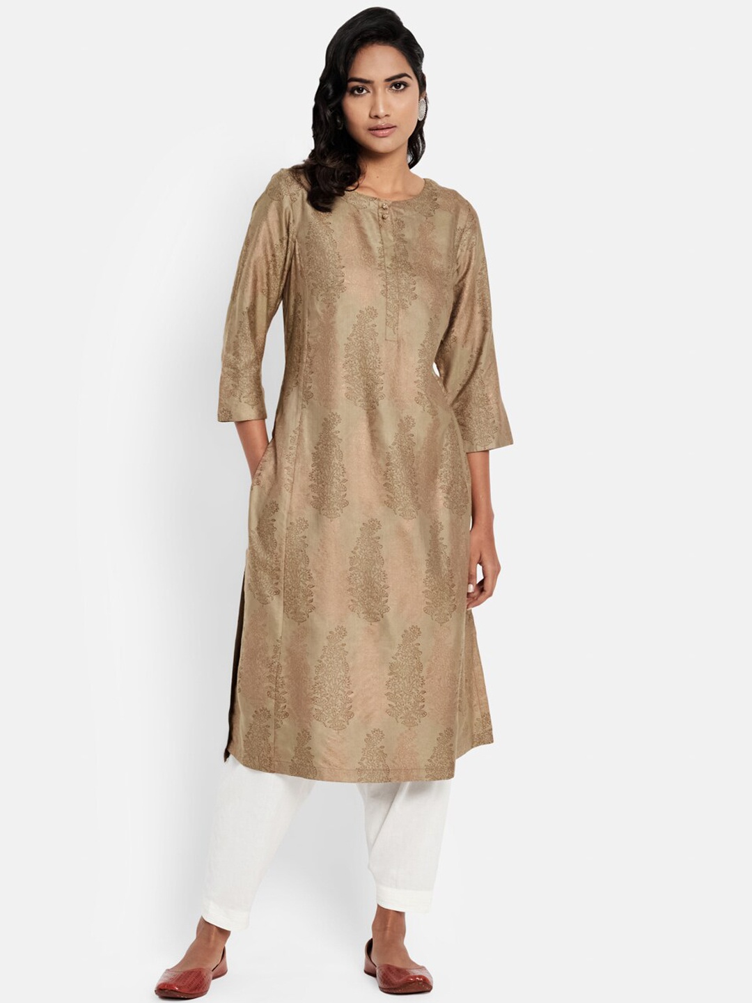 

Fabindia Women Beige Floral Kurta