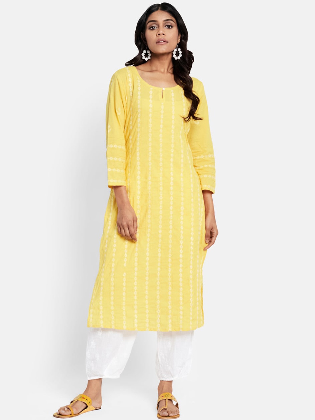 

Fabindia Women Yellow Thread Work Kurta