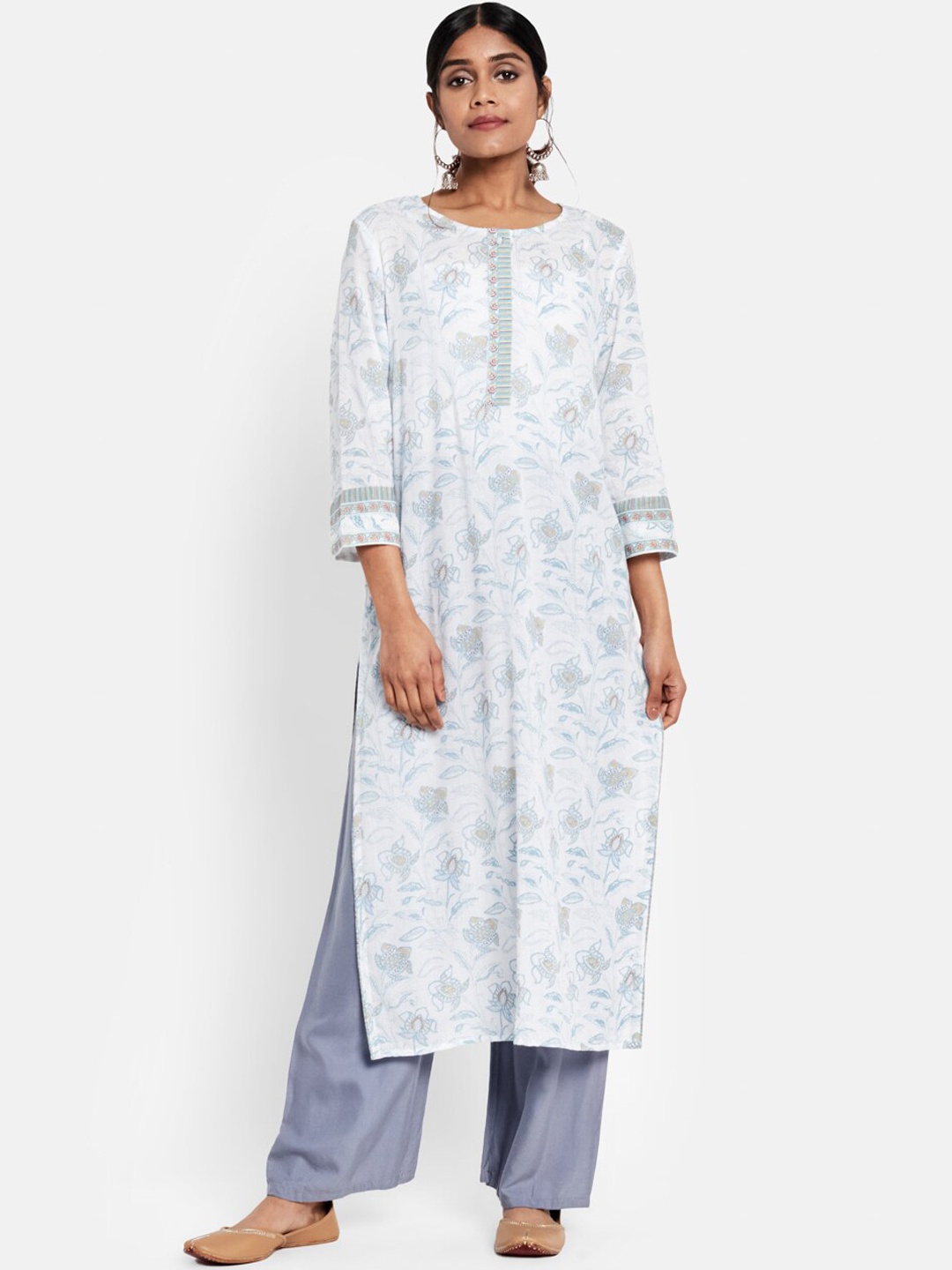 

Fabindia Women White Floral Printed Kurta