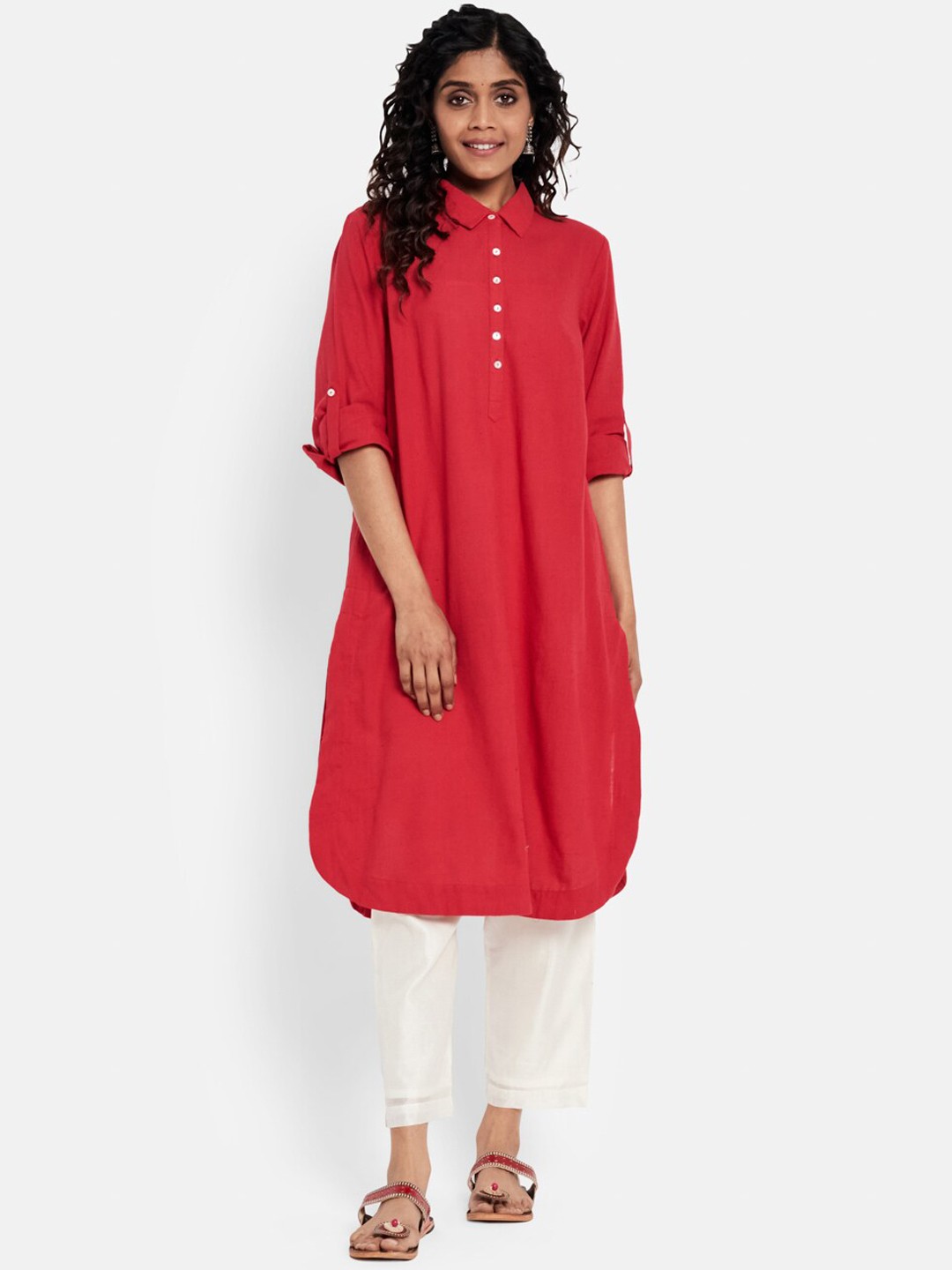 

Fabindia Women Red Solid Cotton Kurta