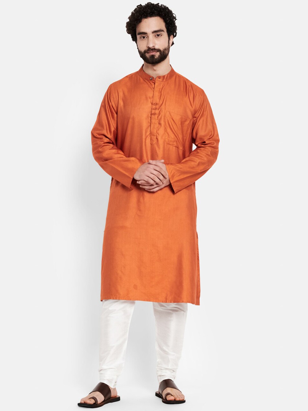 

Fabindia Men Rust Thread Work Kurta