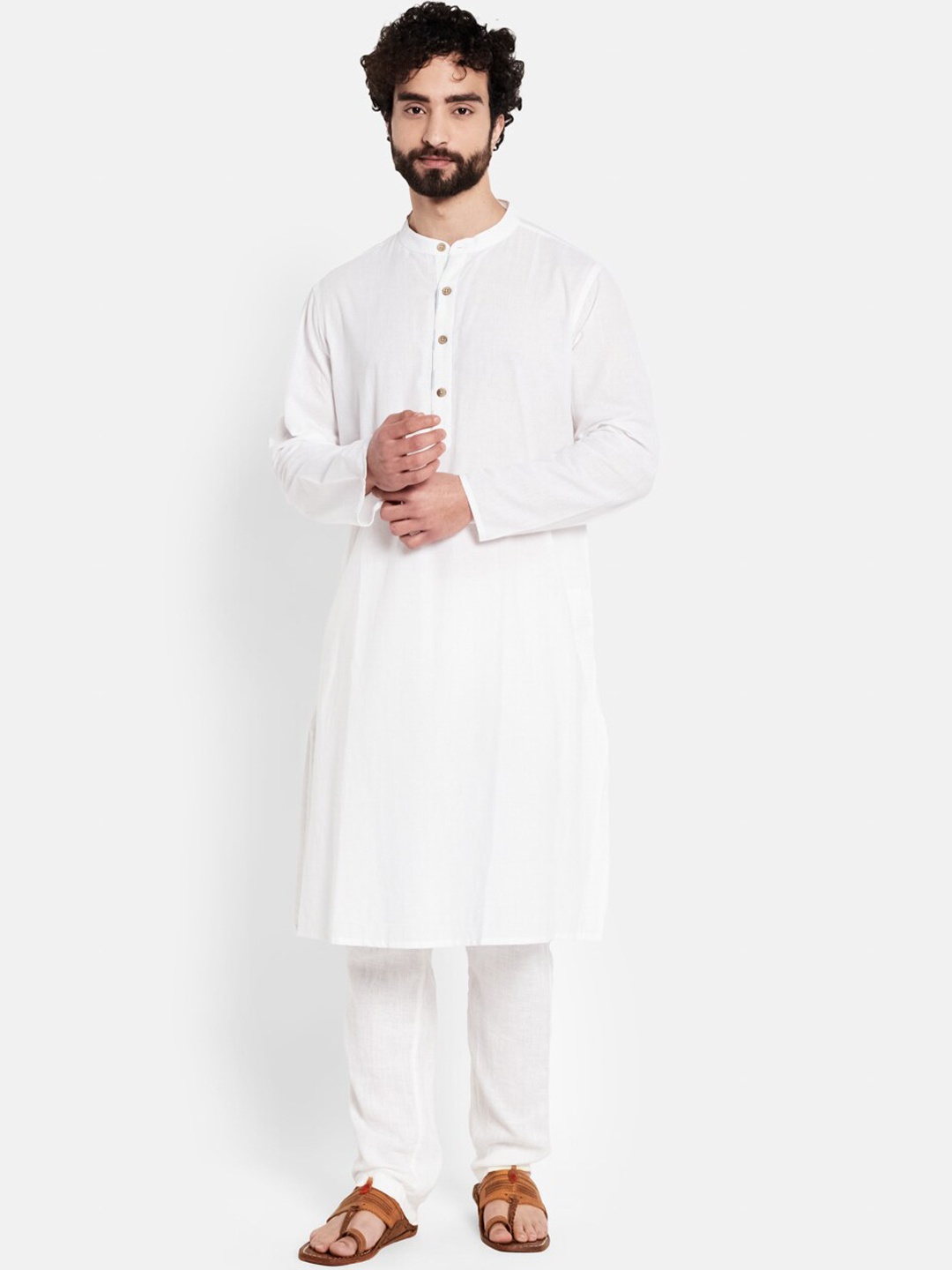 

Fabindia Men White Solid Cotton Kurta