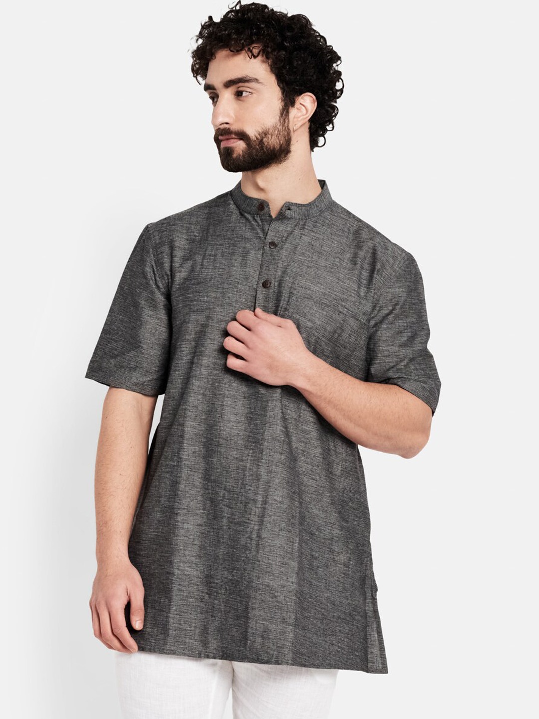 

Fabindia Men Black Band Collar Kurta