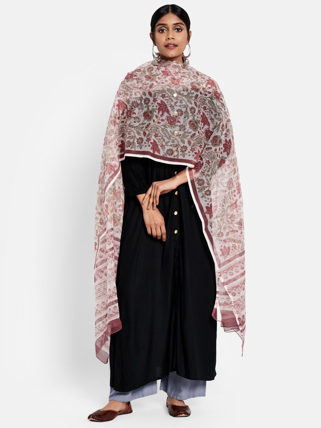 

Fabindia Pink & White Block Printed Cotton Silk Dupatta