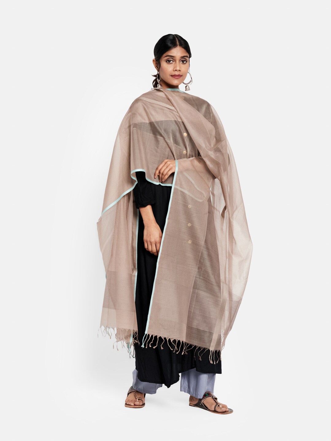 

Fabindia Brown Woven Design Cotton Silk Maheshwari Dupatta
