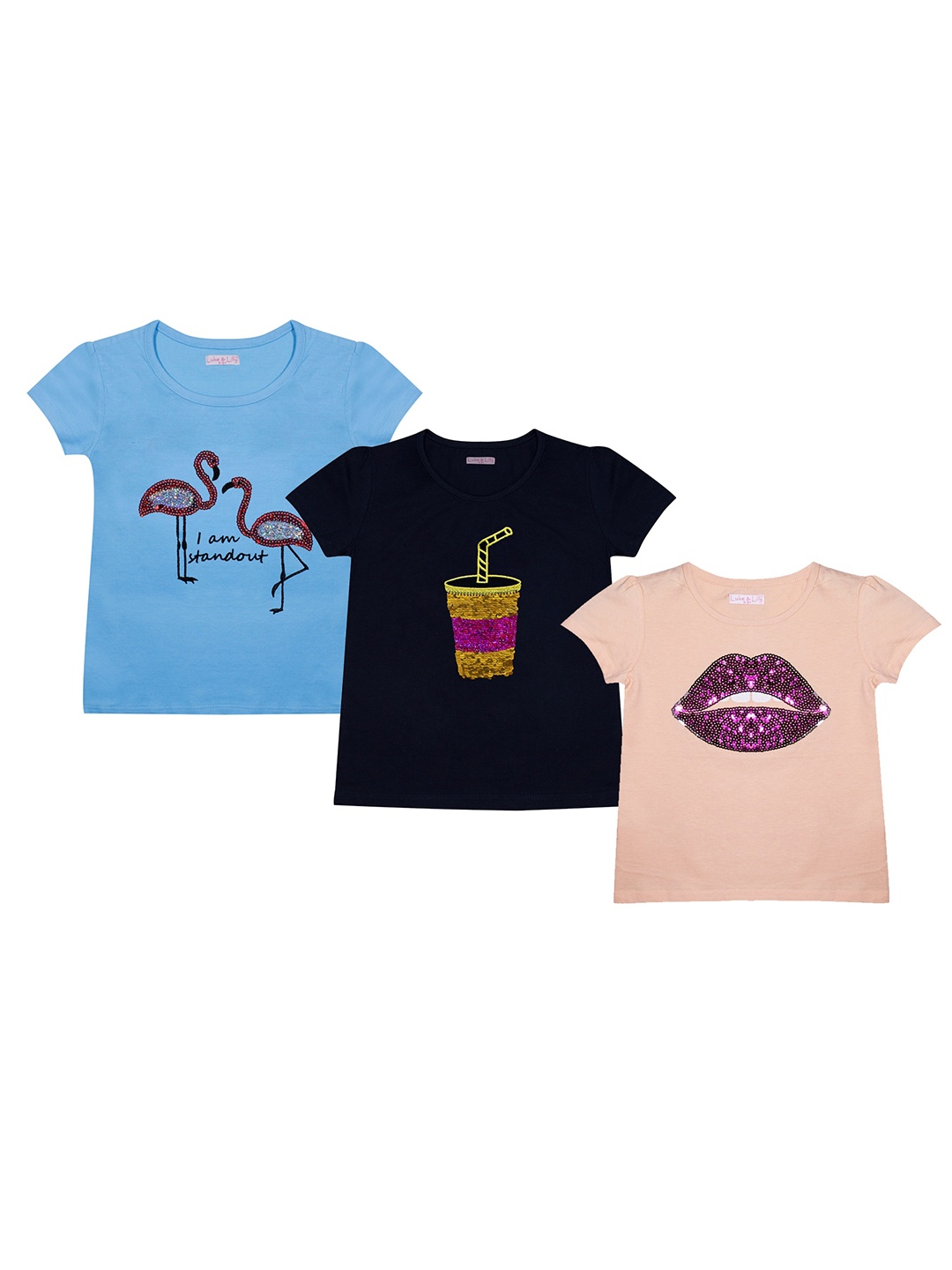 

Luke & Lilly Pack of 3 Girls Sequinned Embellished T-shirt, Blue