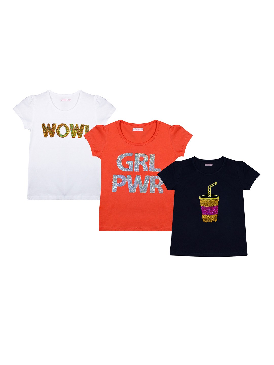 

Luke & Lilly Girls Red & White Pack of 3 Printed Applique T-shirts