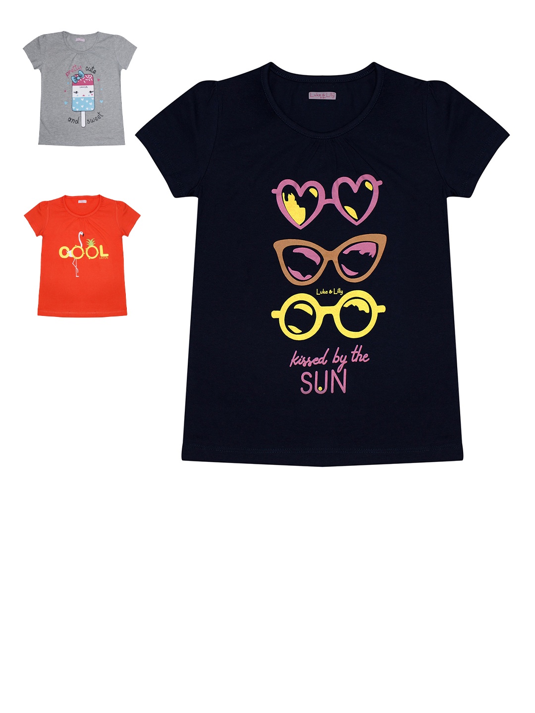 

Luke & Lilly Girls Set of 3 Typography Printed Regular Fit T-shirt, Black