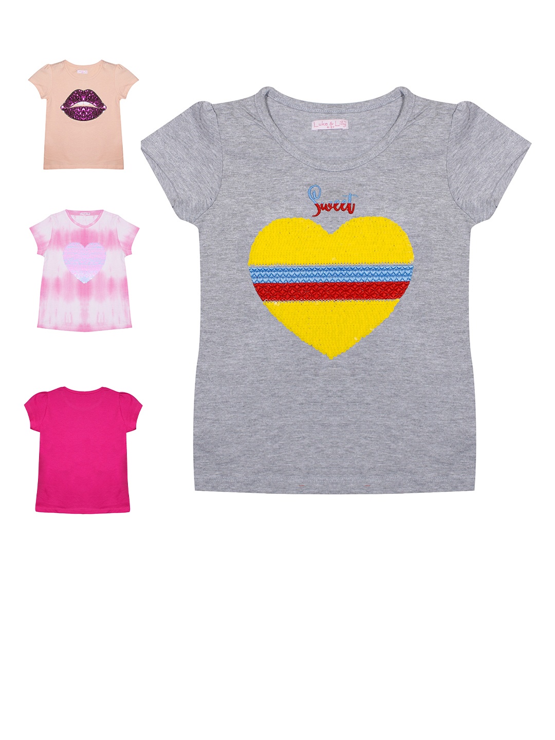

Luke & Lilly Girls Multicoloured 3 Printed V-Neck Applique T-shirt, Multi