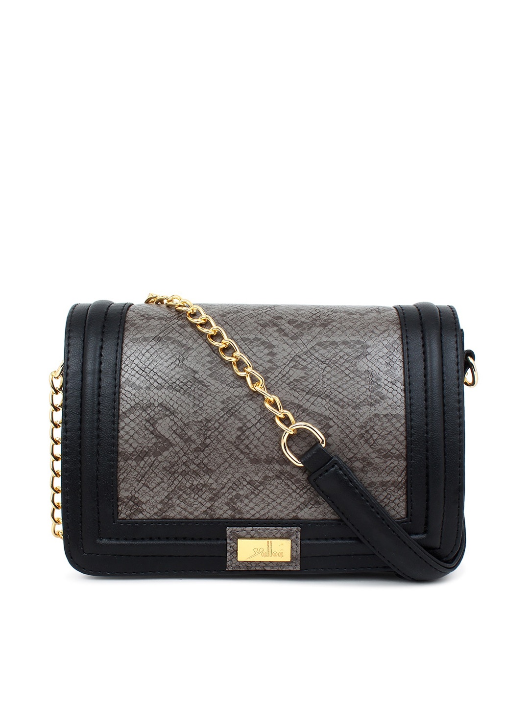 

yelloe Black Textured Animal Print Structured Synthetic Leather Sling Bag