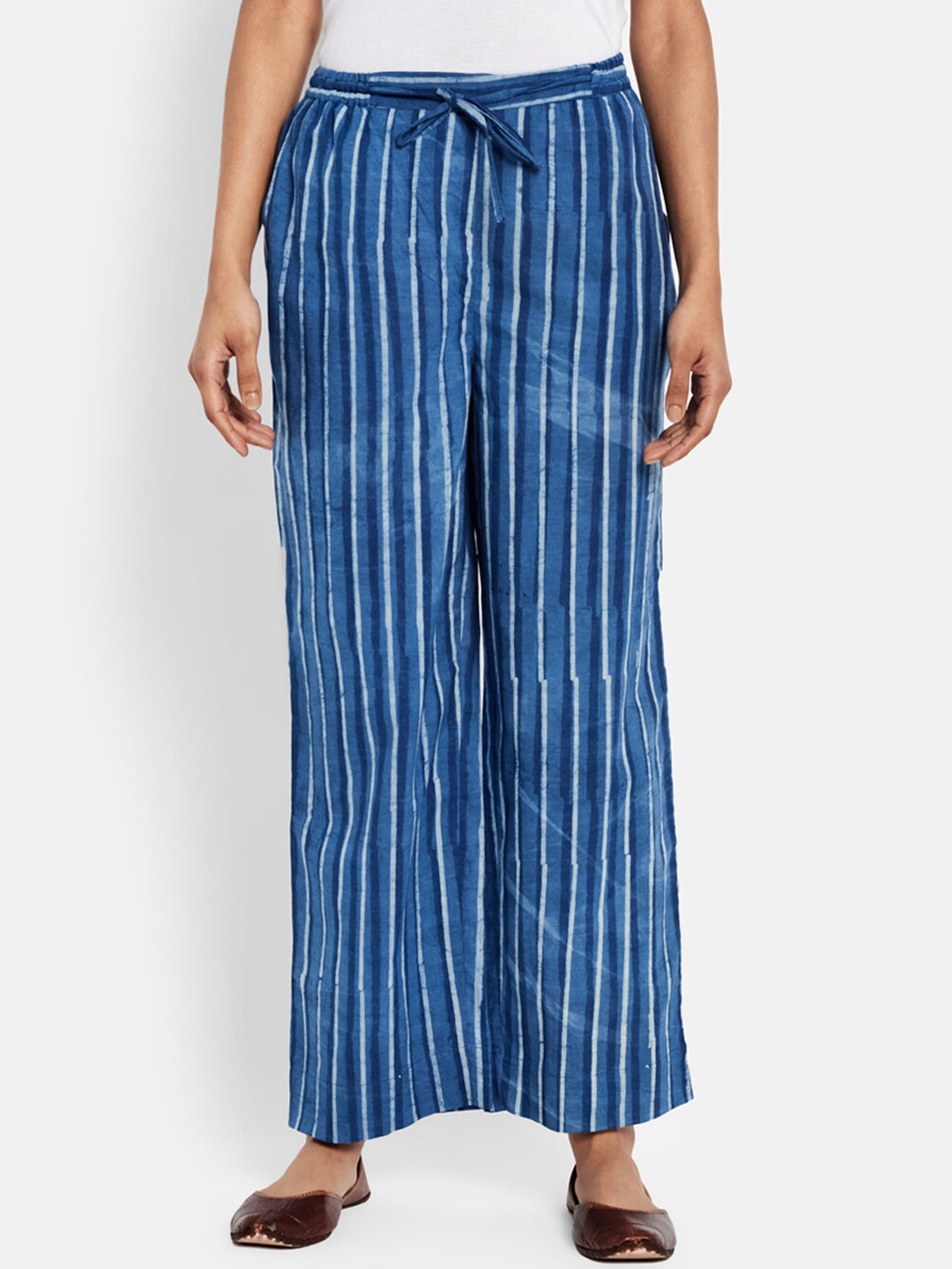 

Fabindia Women Blue Striped Relaxed Trousers