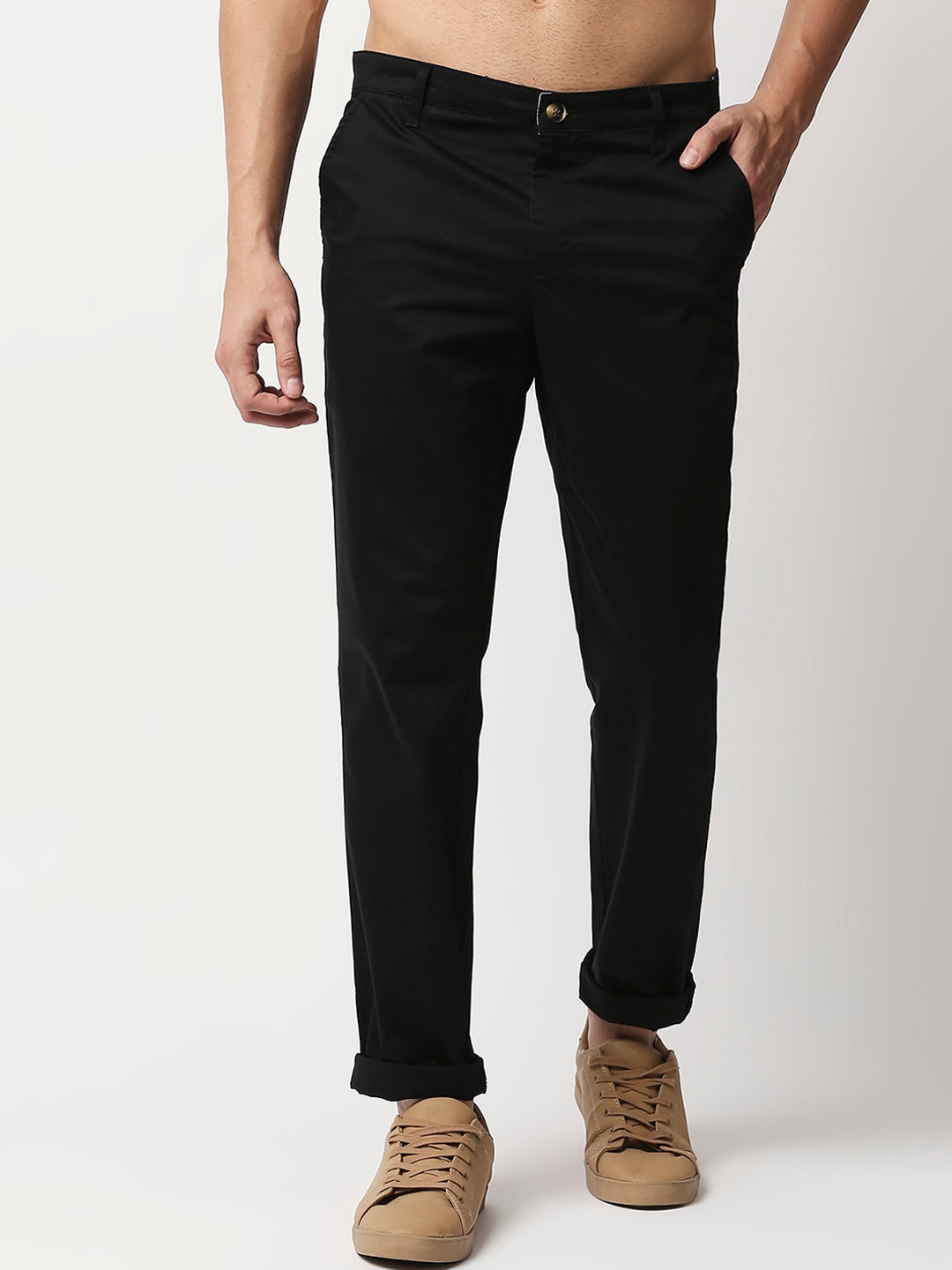 

Thomas Scott Men Black Easy Wash RegularChinos Trousers