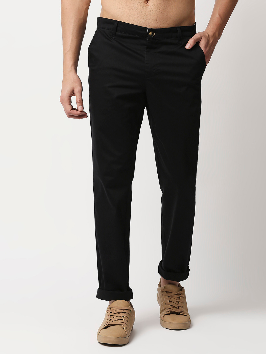 Thomas Scott Men New Millennium Fit Black Easy Wash Chinos Trousers
