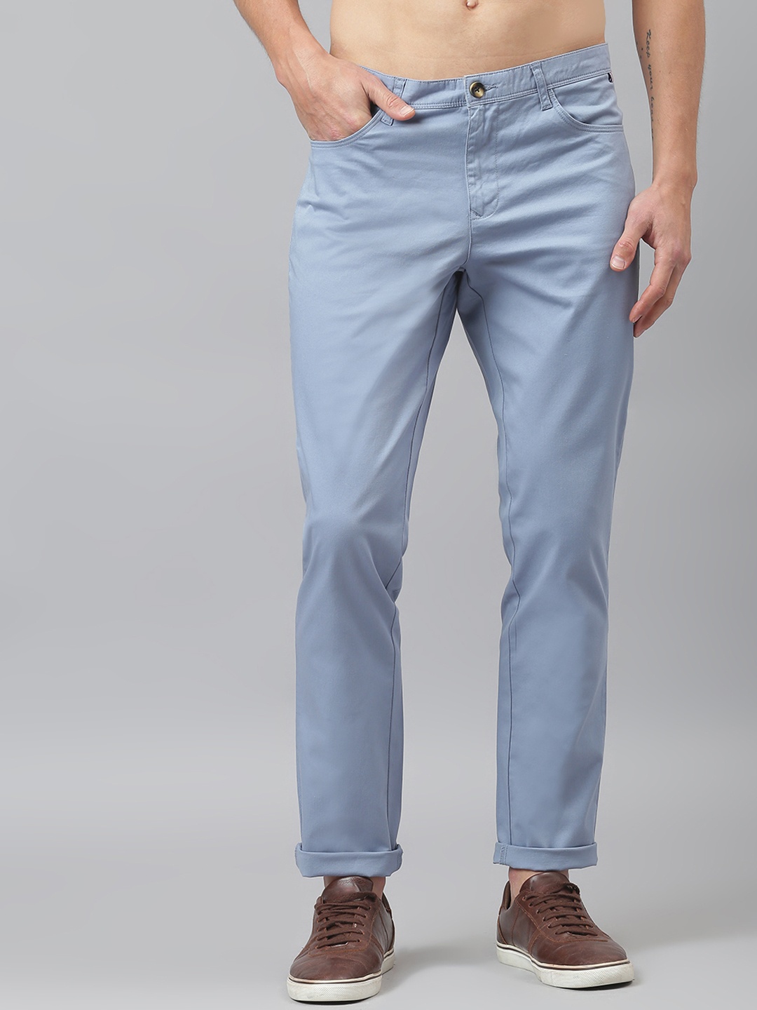 

Thomas Scott Men Blue Solid Slim Fit Easy Wash RegularChinos Trousers