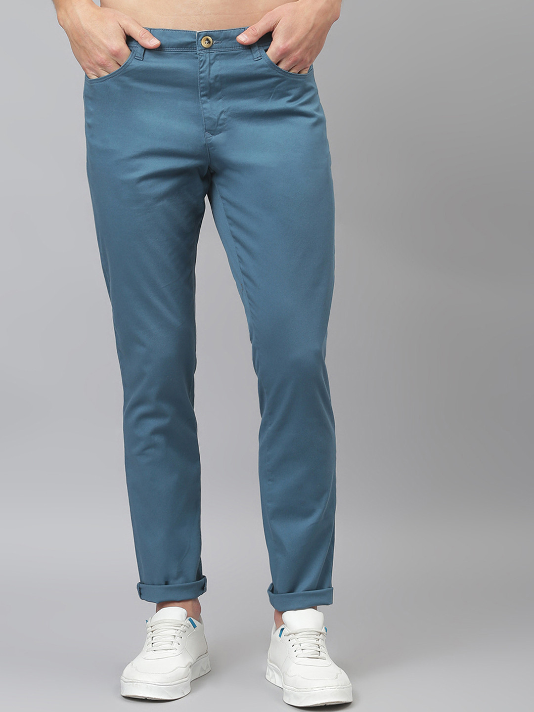 

Thomas Scott Men Blue Easy Wash Regular Fit Sustainable Chinos Trousers