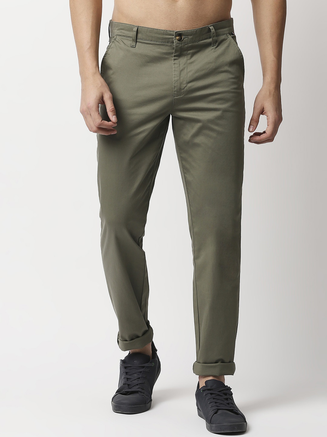 

Thomas Scott Men Olive Green Easy Wash RegularTrousers