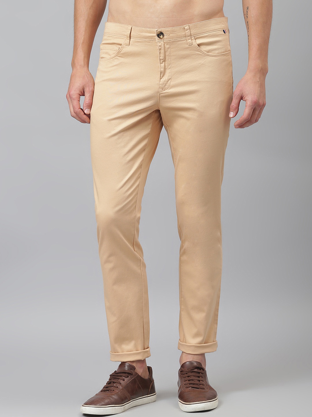 

Thomas Scott Men Camel Brown Slim Fit Easy Wash Sustainable Chinos Trousers