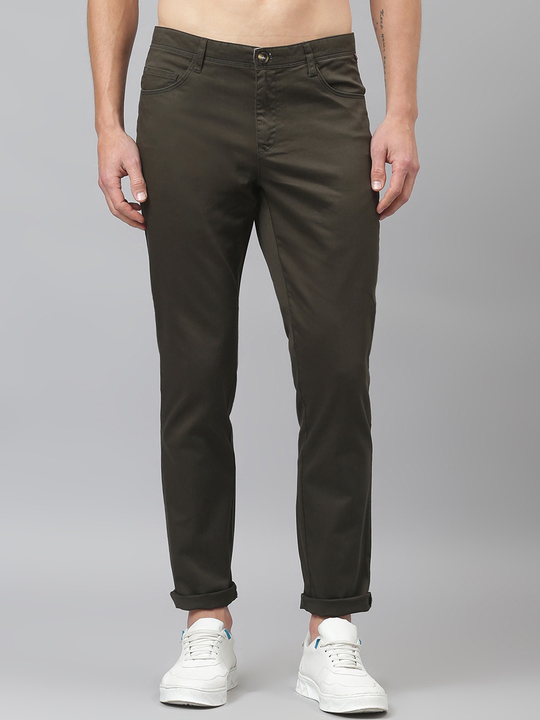 

Thomas Scott Men Olive Green Easy Wash Sustainable Chinos Trousers