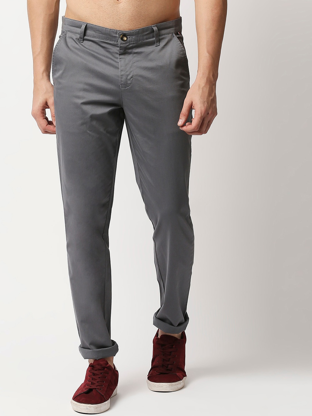 

Thomas Scott Men Grey Slim Fit Easy Wash RegularChinos Trousers