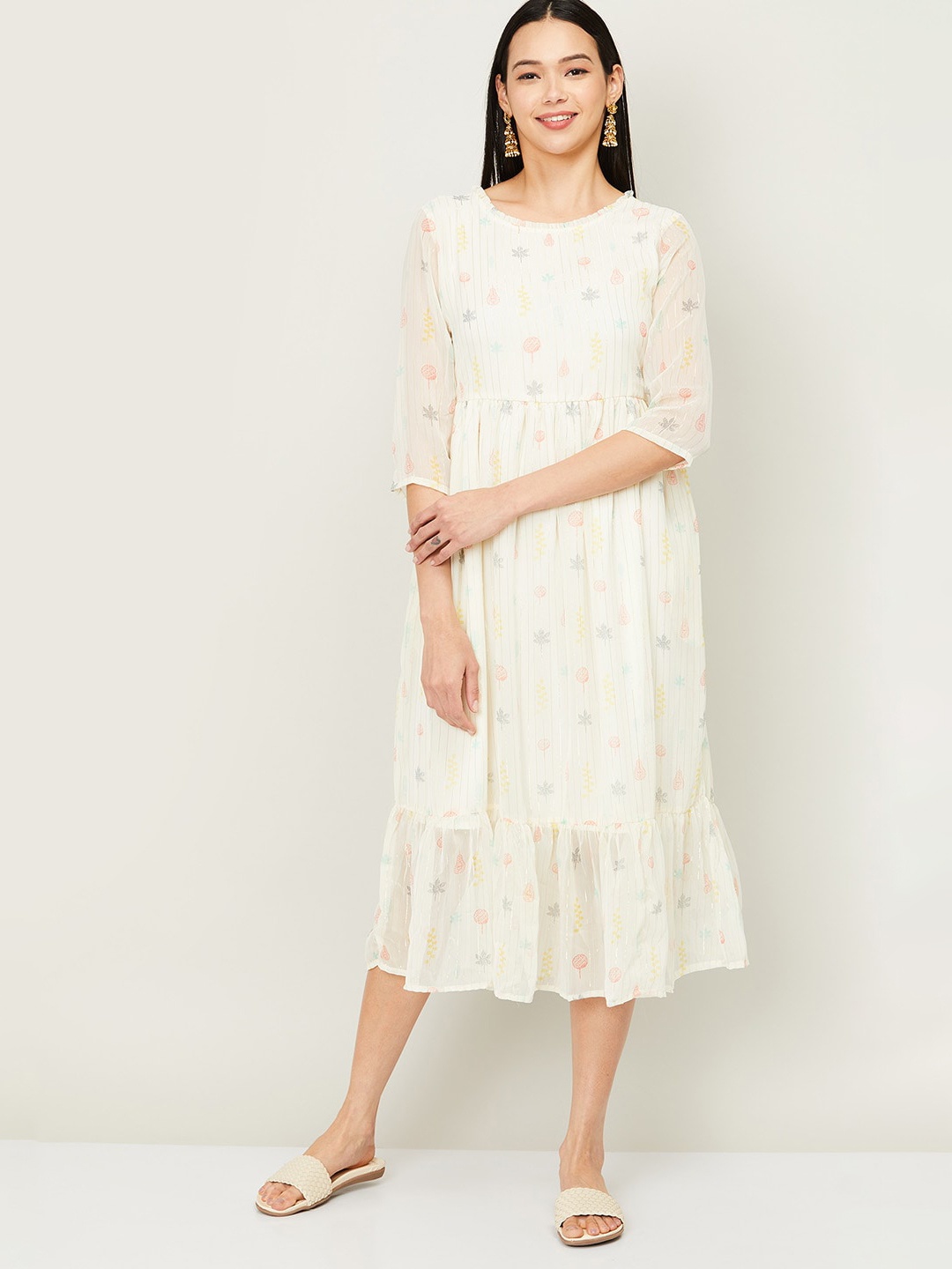 

Colour Me by Melange Woman White Floral A-Line Midi Dress