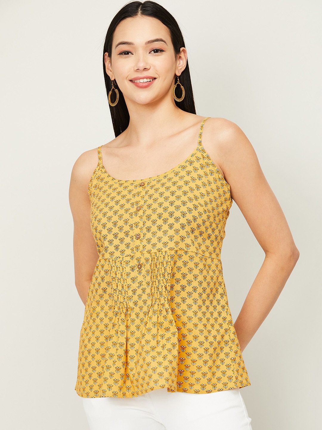 

Colour Me by Melange Woman Yellow Print Empire Top
