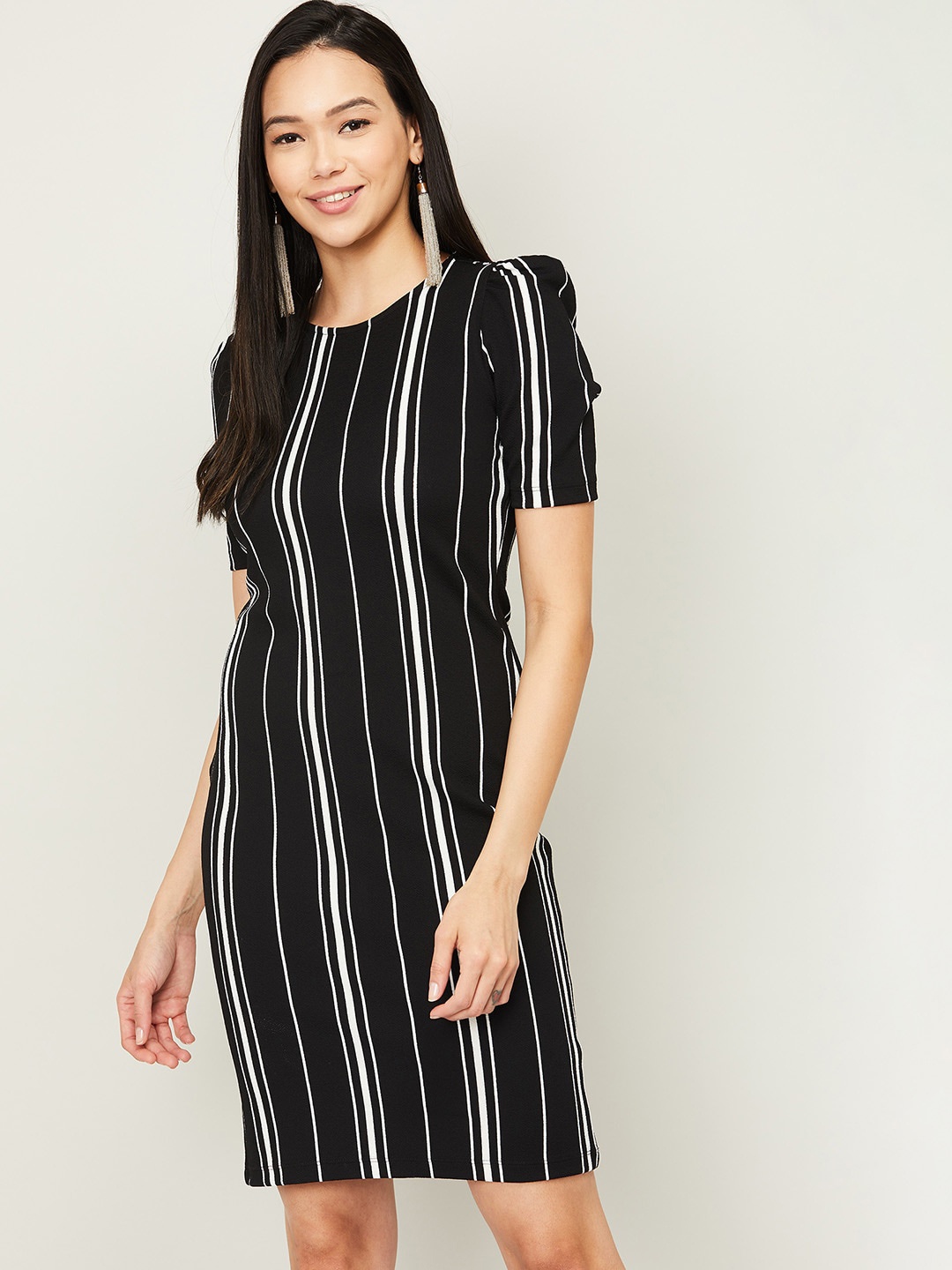 

CODE by Lifestyle Women Black & White Striped Sheath Dress