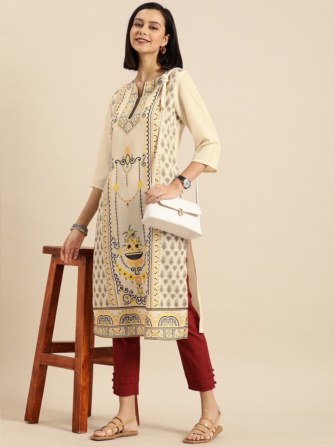 

Anouk Women Cream-Coloured Ethnic Motifs Printed Kurta
