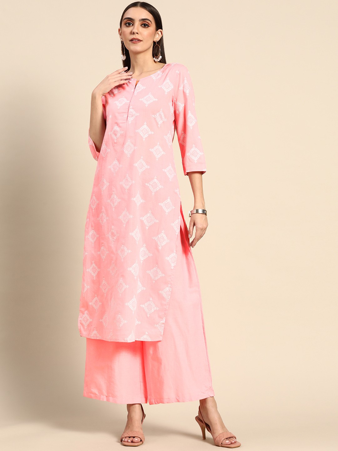 

Anouk Women Pink Ethnic Motifs Printed Pure Cotton Kurta with Palazzos